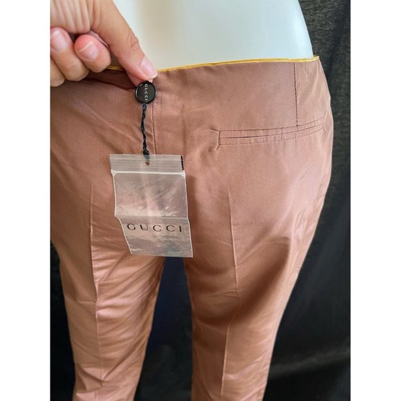 NWT Authentic Gucci Pants Dress Brown Gold Trim Seta Silk Straight Leg 40 US 4 S - Picture 8 of 12